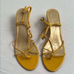 Anne Klein golden yellow patent leather strappy wedge sandals